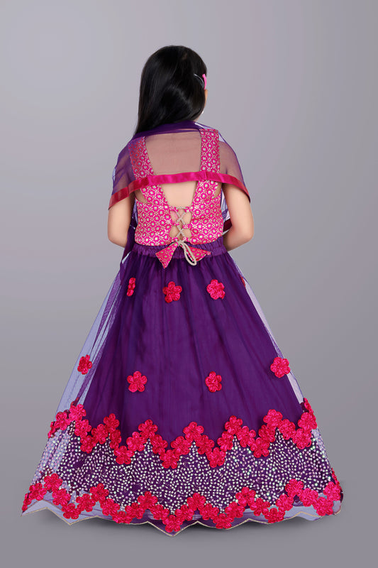 Girls Embroidered Lehenga Choli with Dupatta Set