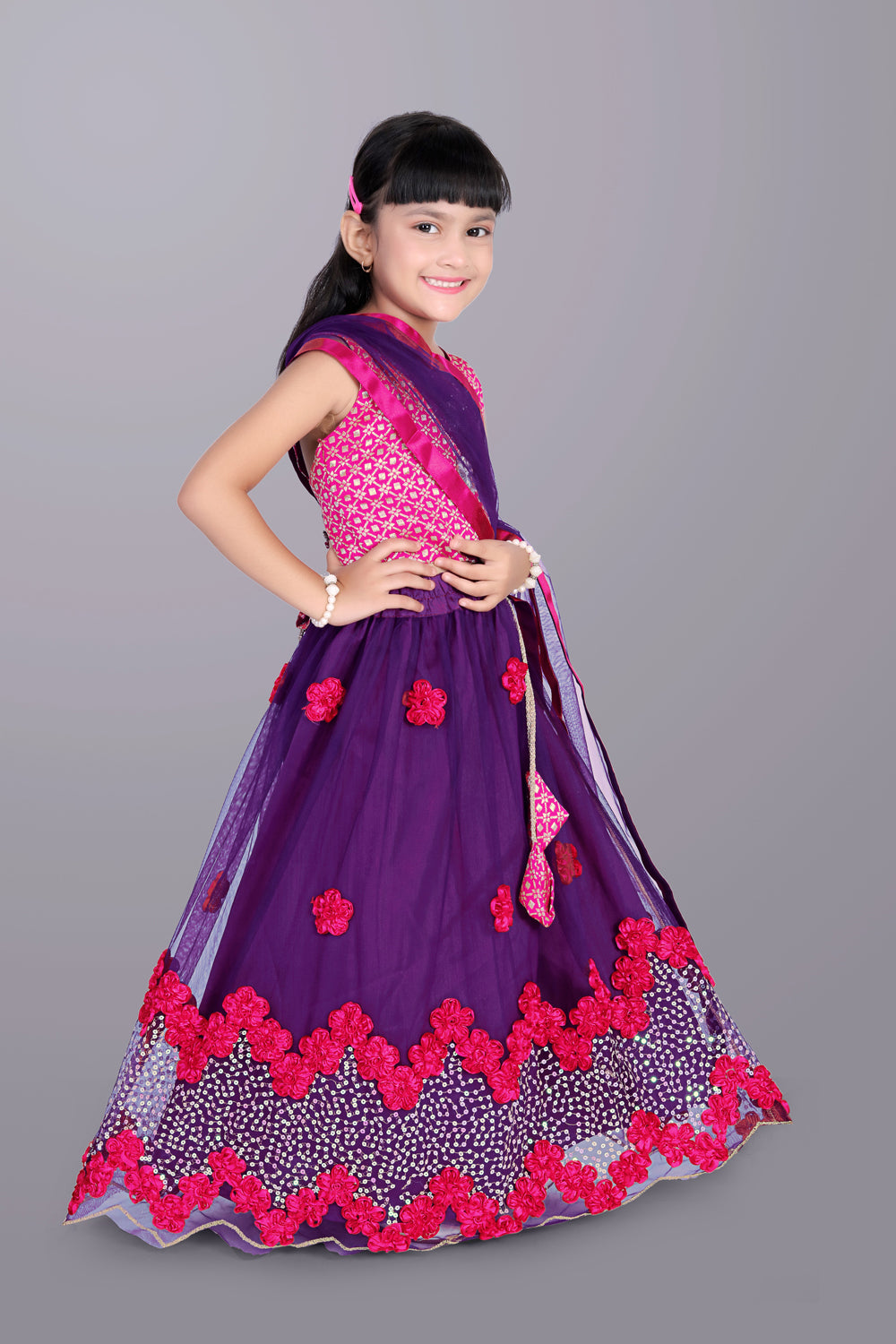 Girls Embroidered Lehenga Choli with Dupatta Set