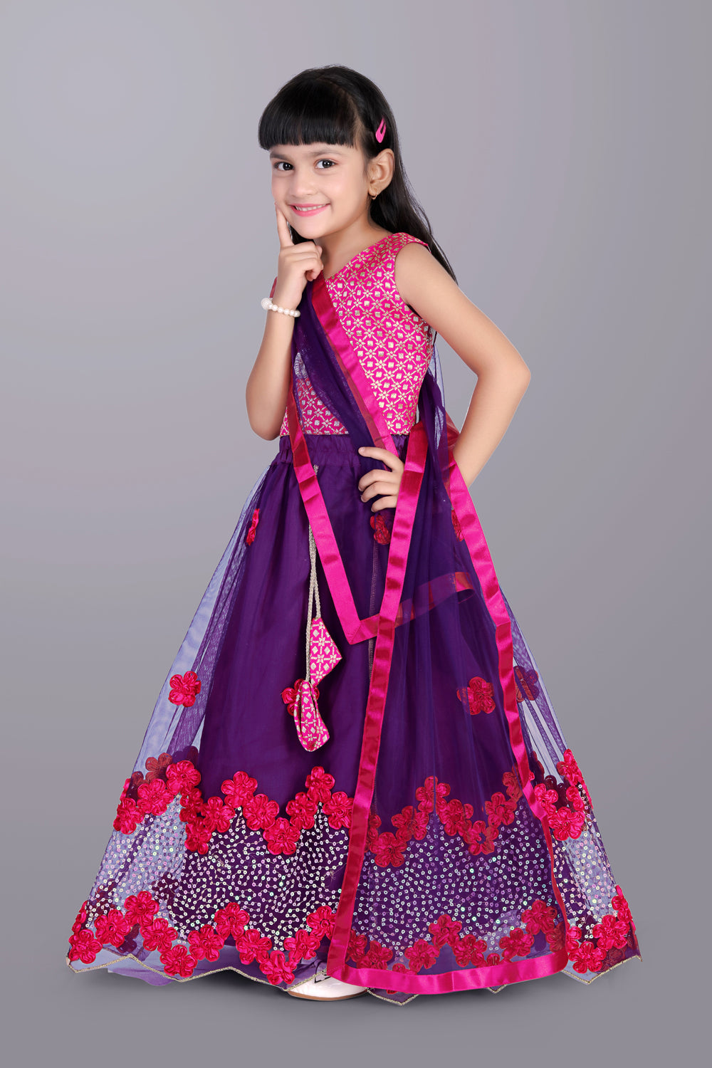 Girls Embroidered Lehenga Choli with Dupatta Set