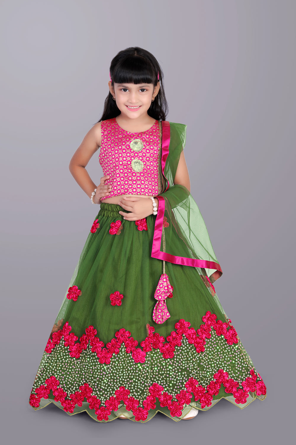 Girls Embroidered Lehenga Choli with Dupatta Set