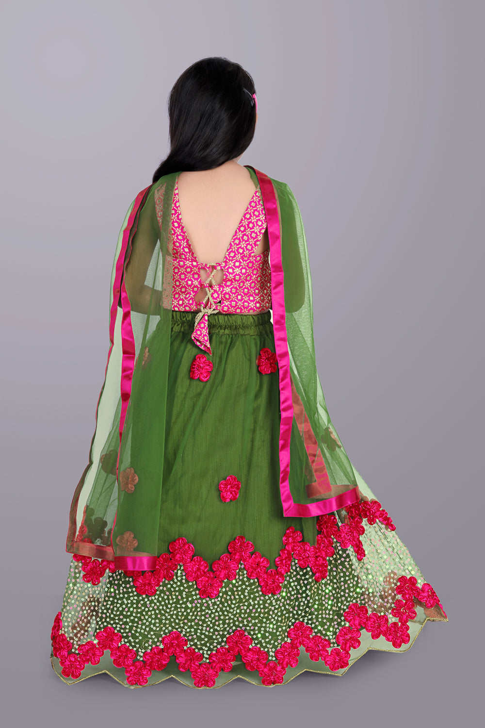 Girls Embroidered Lehenga Choli with Dupatta Set