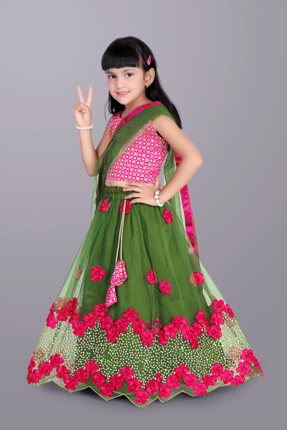 Girls Embroidered Lehenga Choli with Dupatta Set