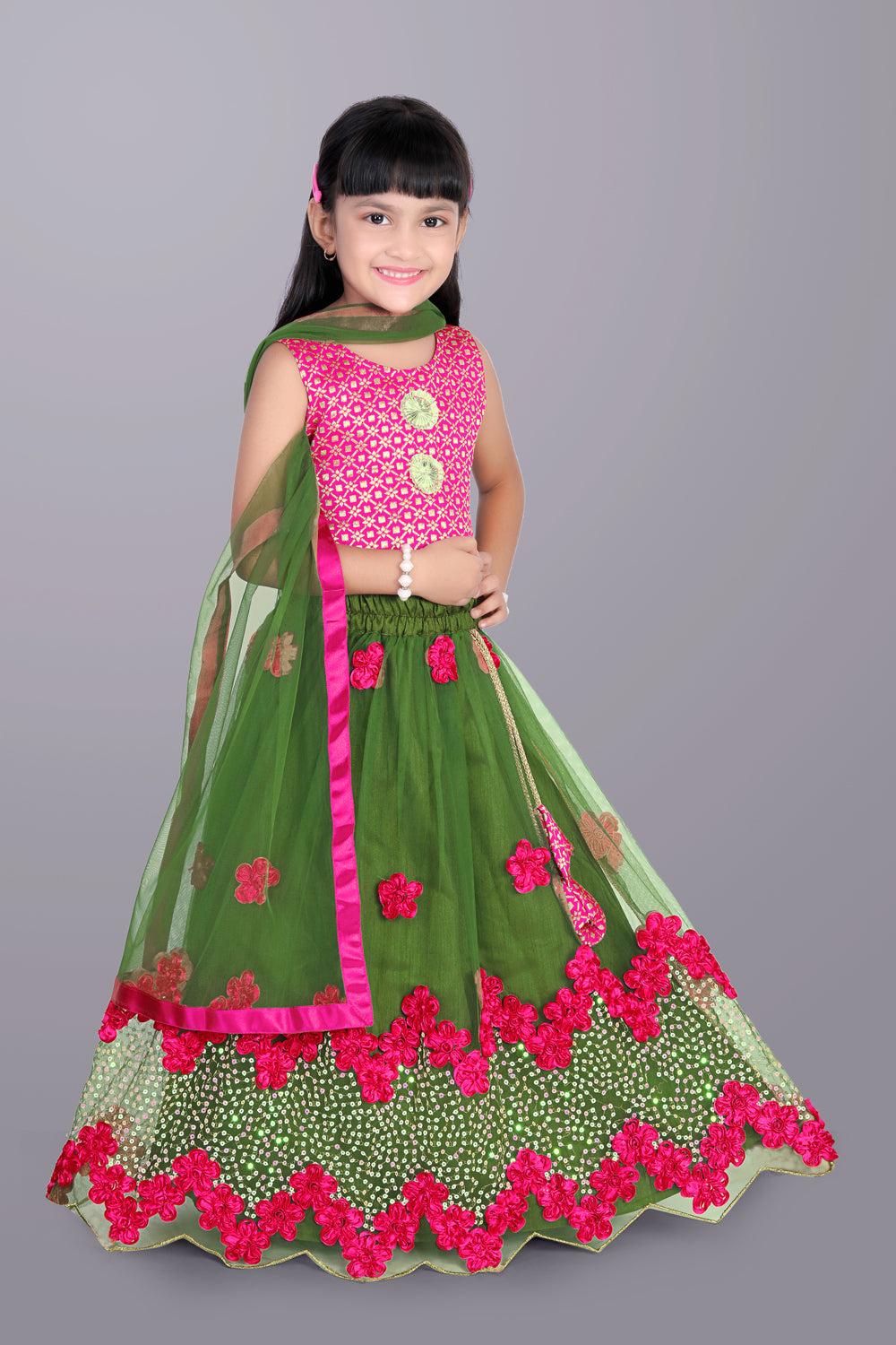 Girls Embroidered Lehenga Choli with Dupatta Set