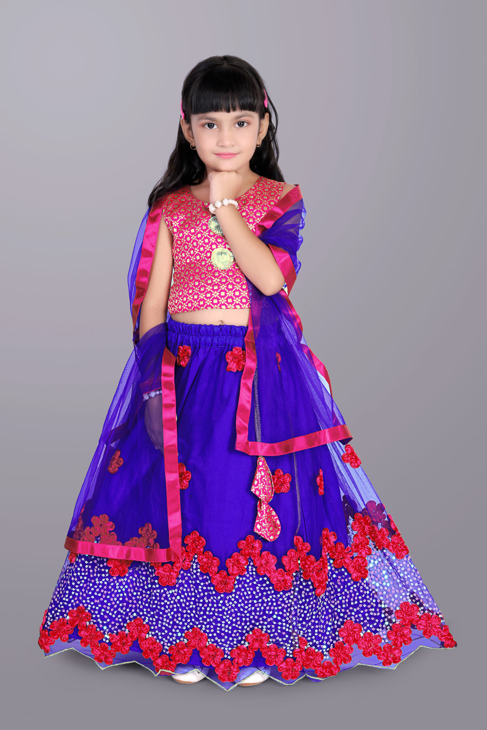 Girls Embroidered Lehenga Choli with Dupatta Set