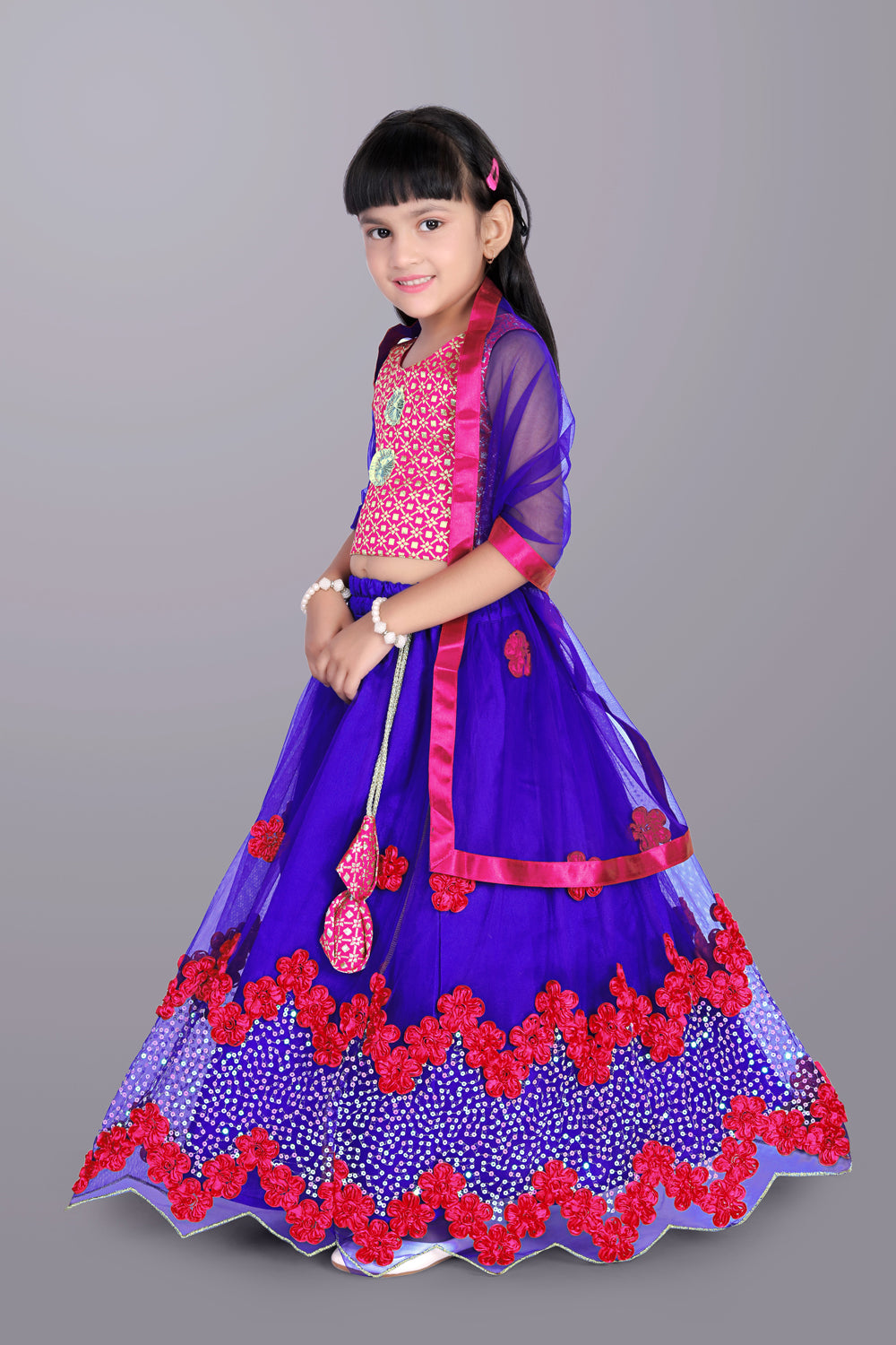 Girls Embroidered Lehenga Choli with Dupatta Set