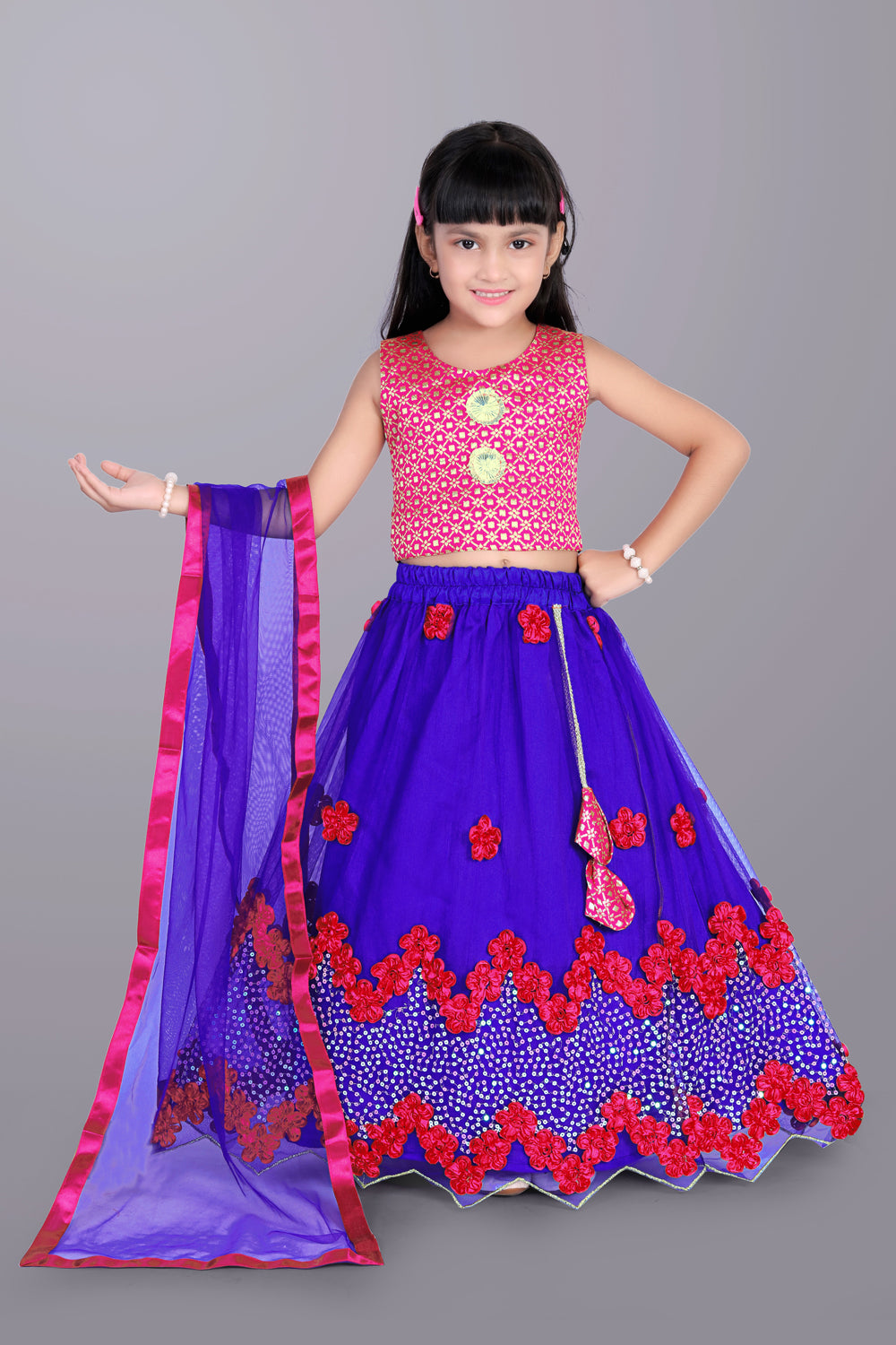 Girls Embroidered Lehenga Choli with Dupatta Set