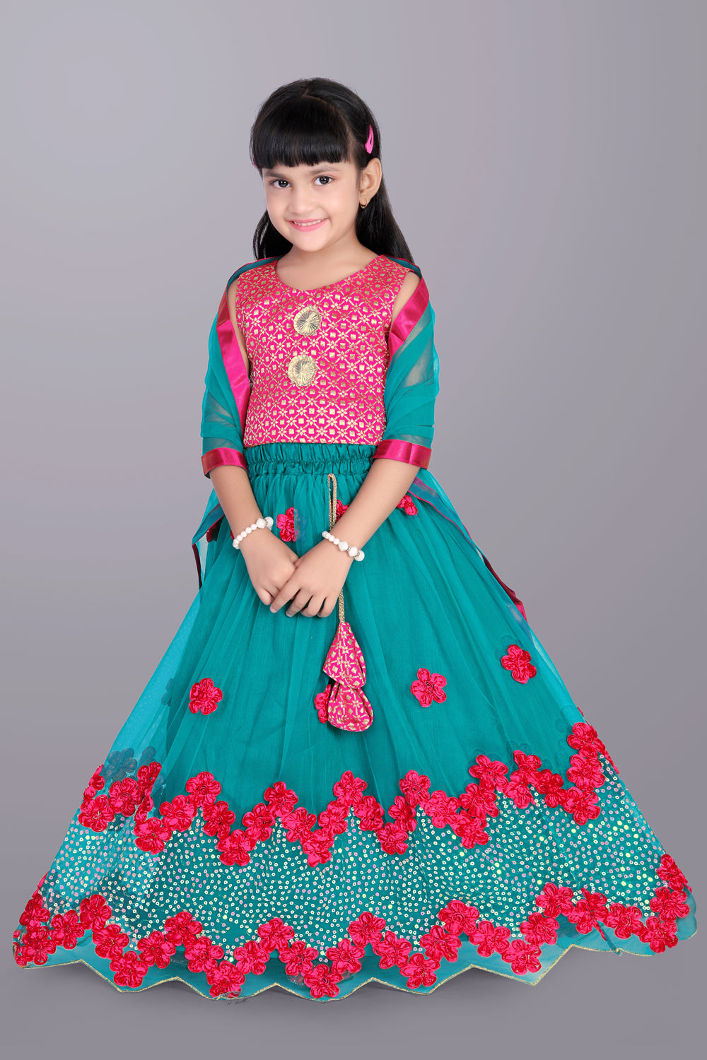 Girls Embroidered Lehenga Choli with Dupatta Set