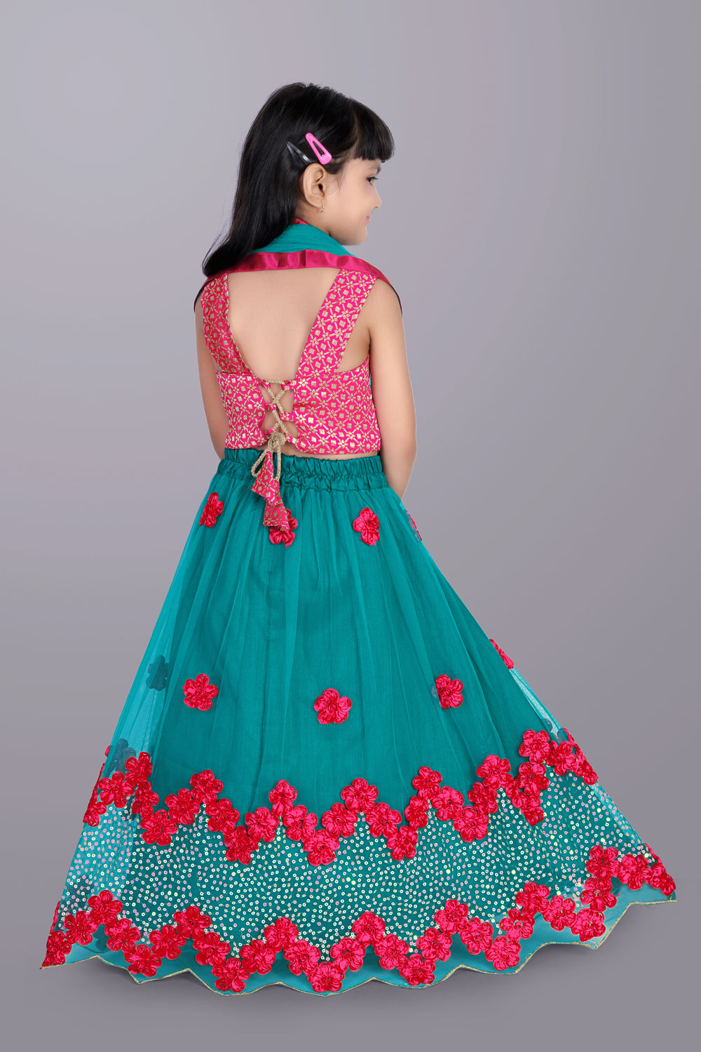 Girls Embroidered Lehenga Choli with Dupatta Set