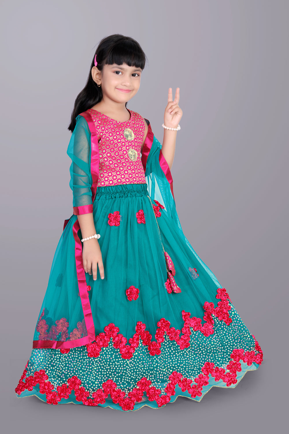 Girls Embroidered Lehenga Choli with Dupatta Set