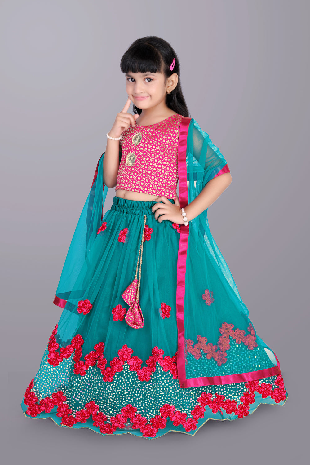Girls Embroidered Lehenga Choli with Dupatta Set