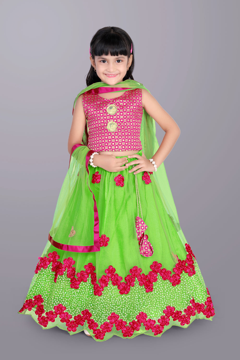 Girls Embroidered Lehenga Choli with Dupatta Set