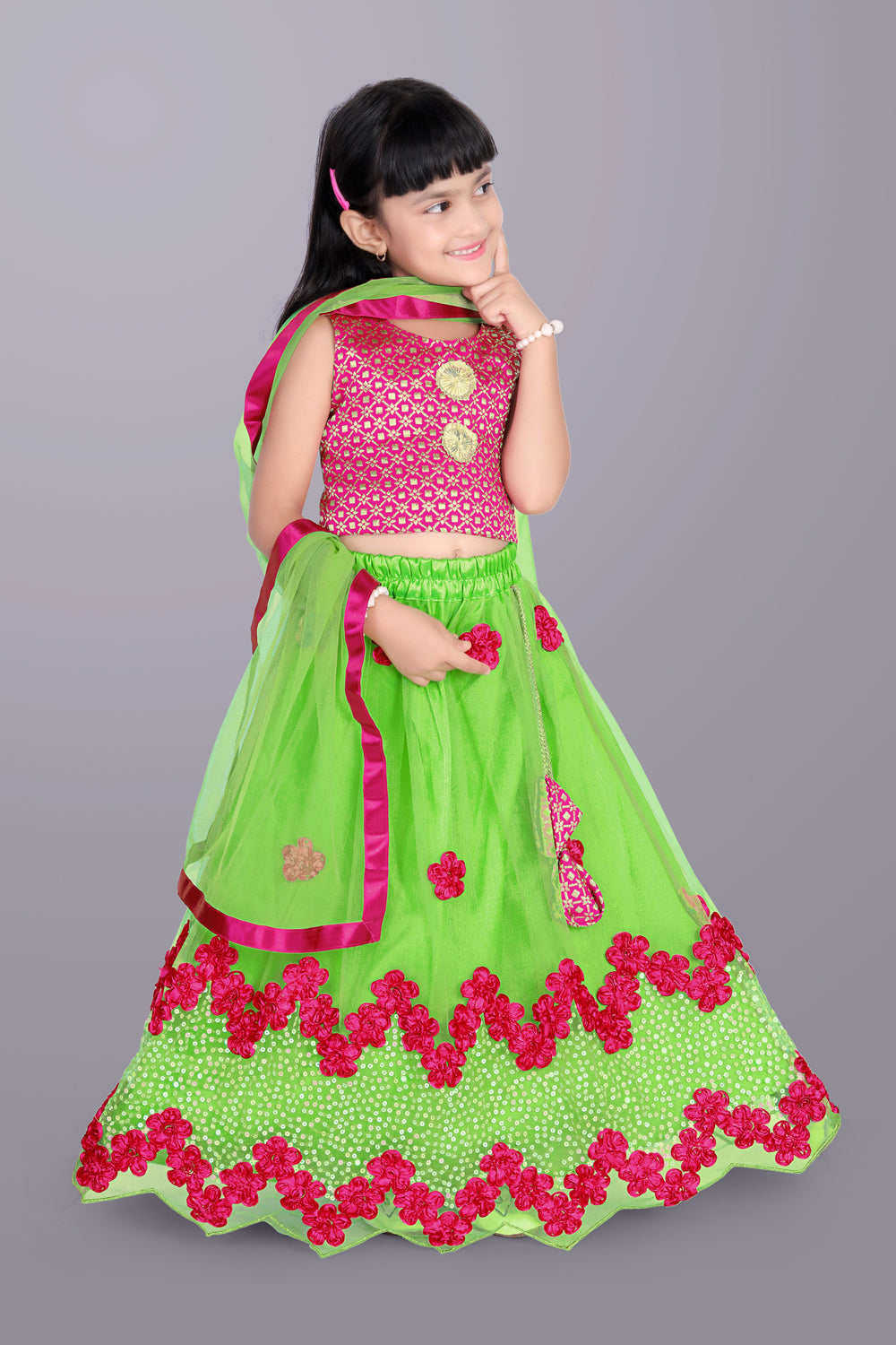 Girls Embroidered Lehenga Choli with Dupatta Set