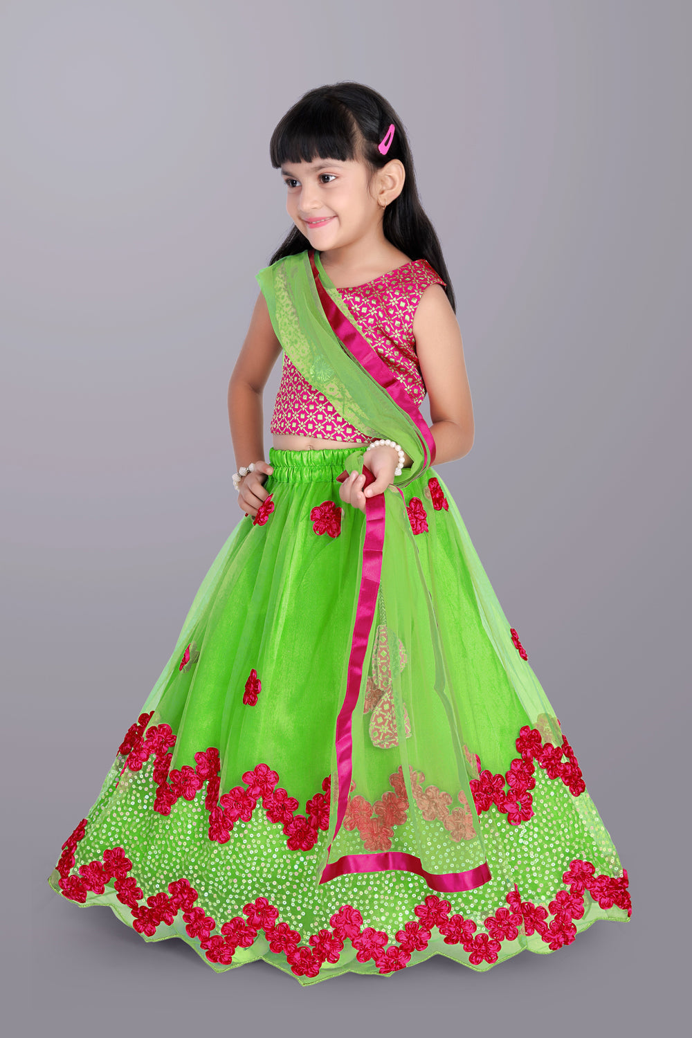 Girls Embroidered Lehenga Choli with Dupatta Set