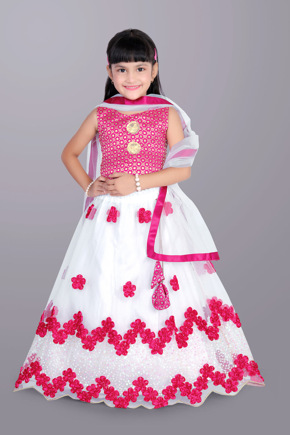 Girls Embroidered Lehenga Choli with Dupatta Set