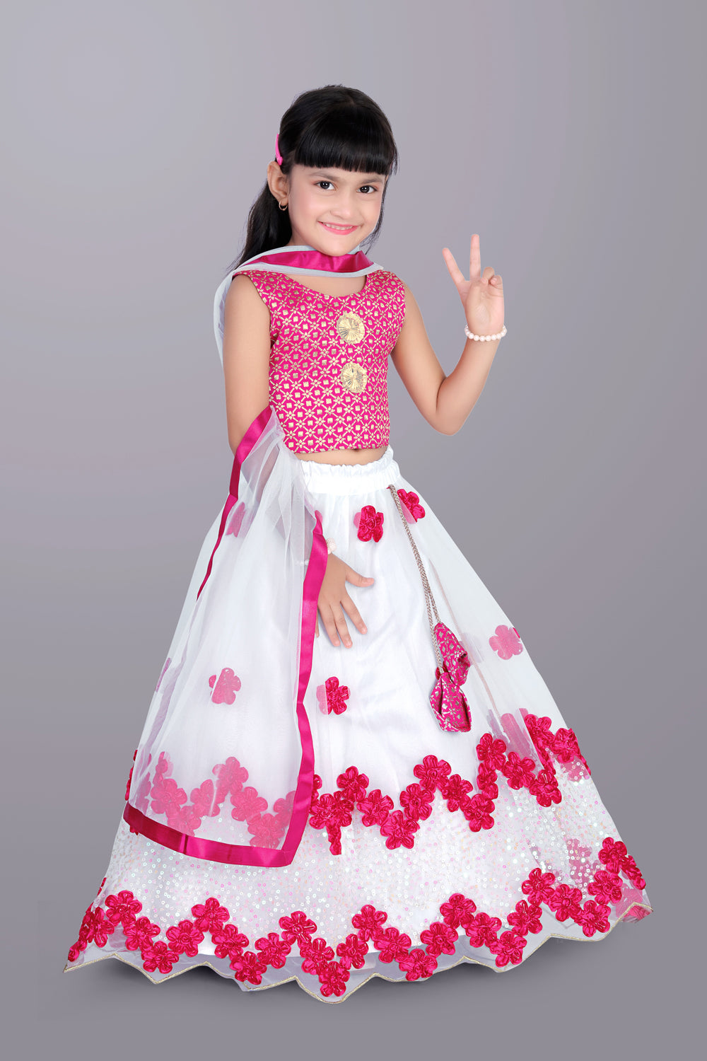 Girls Embroidered Lehenga Choli with Dupatta Set