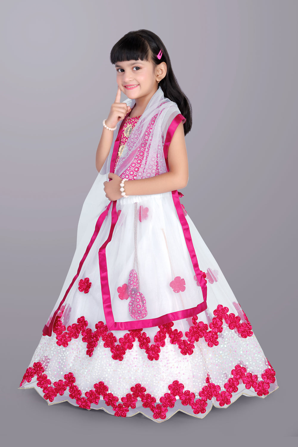 Girls Embroidered Lehenga Choli with Dupatta Set