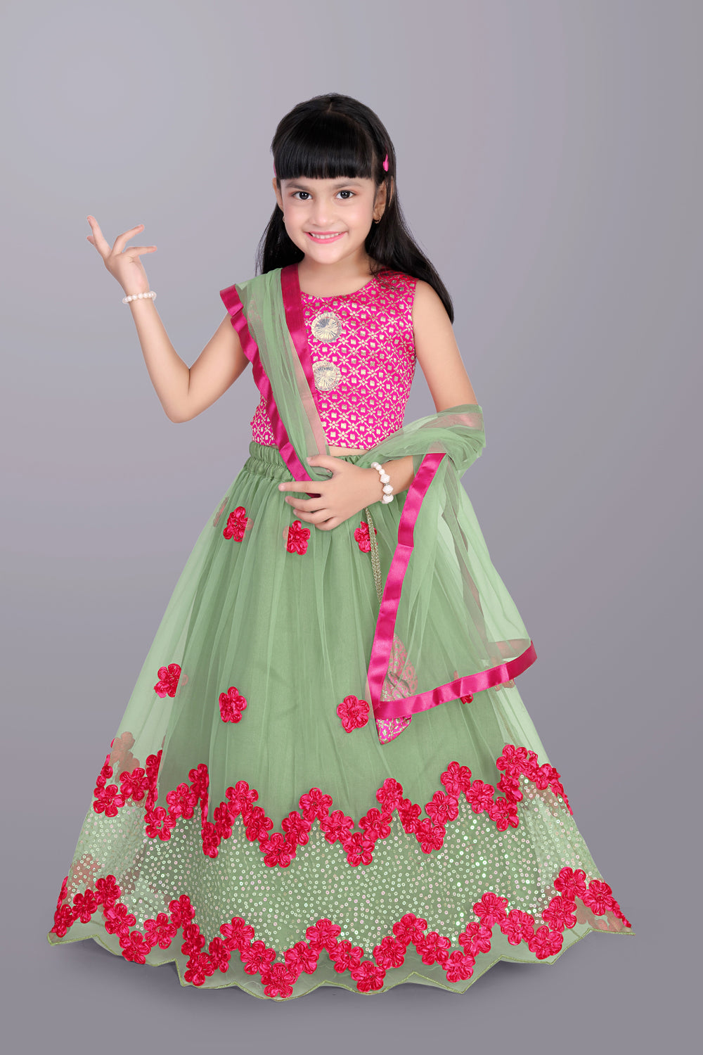 Girls Embroidered Lehenga Choli with Dupatta Set