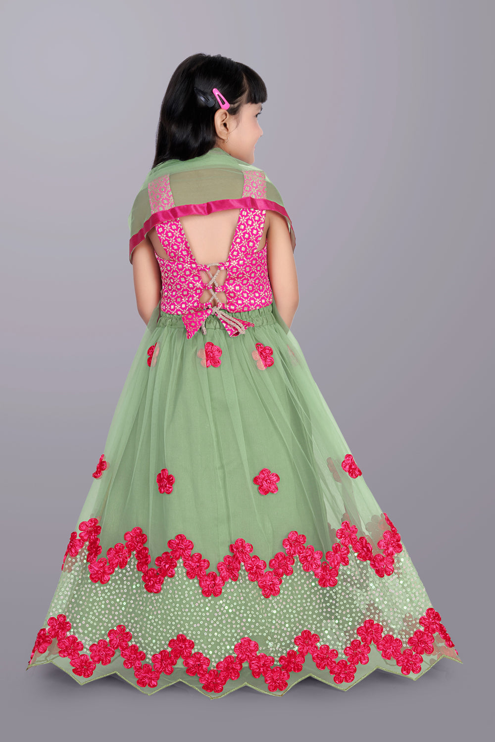 Girls Embroidered Lehenga Choli with Dupatta Set