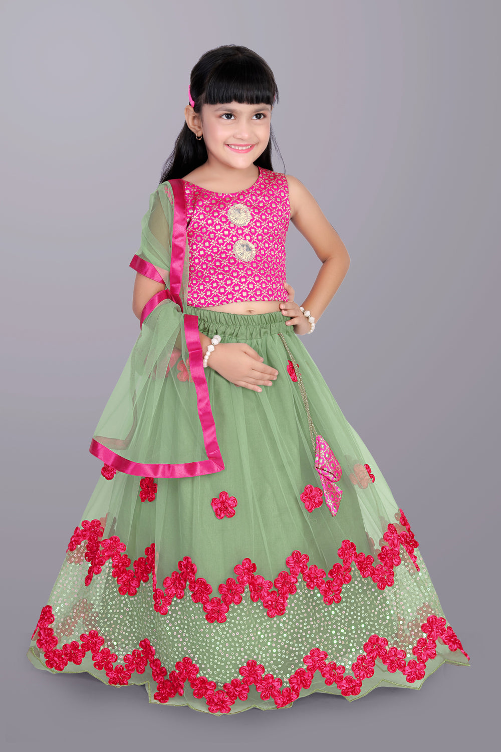 Girls Embroidered Lehenga Choli with Dupatta Set