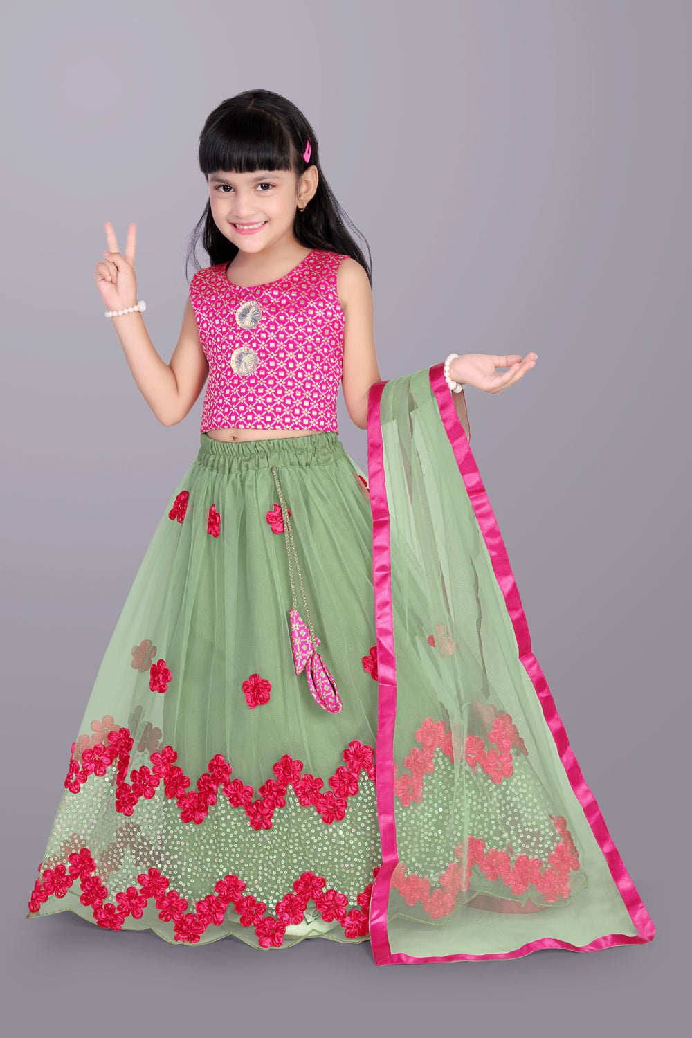 Girls Embroidered Lehenga Choli with Dupatta Set