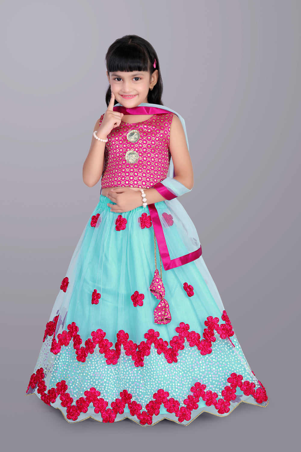 Girls Embroidered Lehenga Choli with Dupatta Set