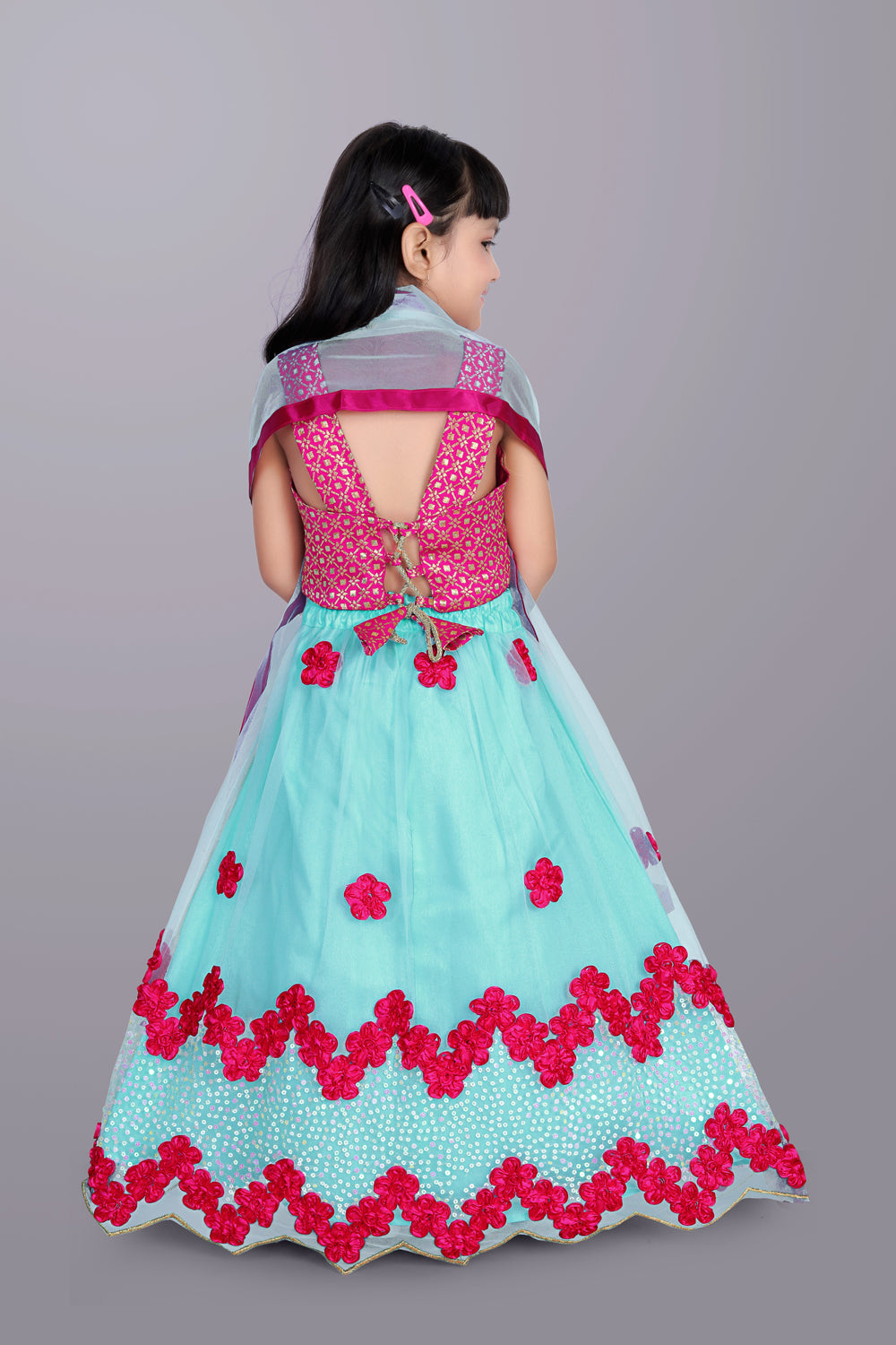 Girls Embroidered Lehenga Choli with Dupatta Set