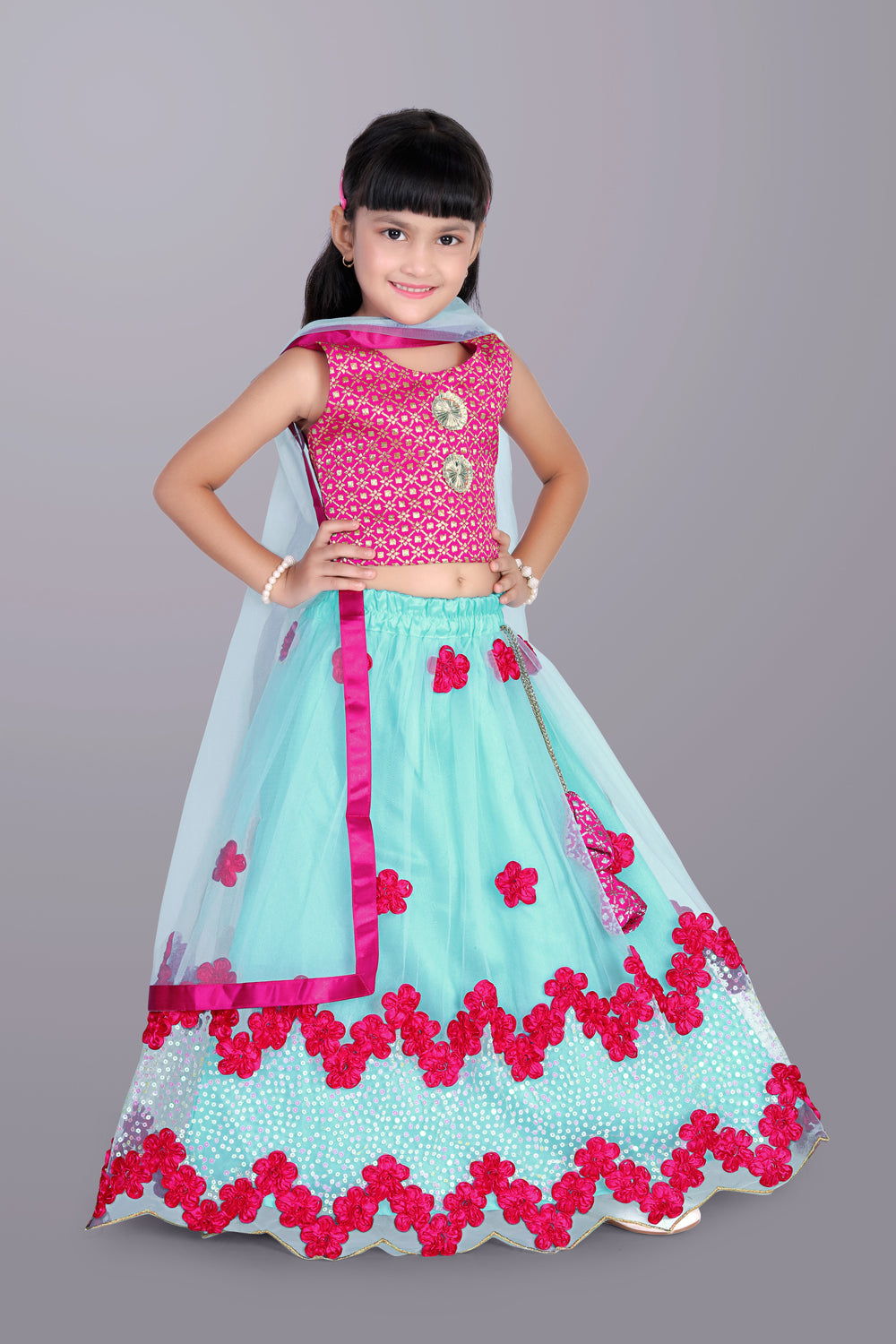 Girls Embroidered Lehenga Choli with Dupatta Set