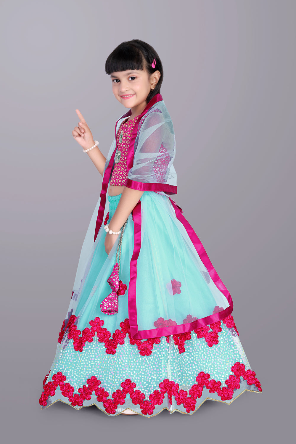 Girls Embroidered Lehenga Choli with Dupatta Set