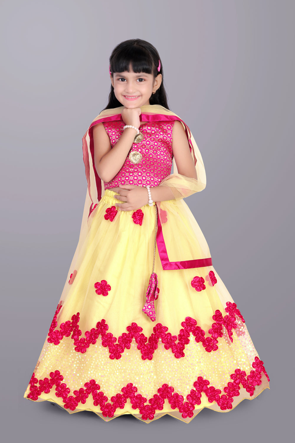 Girls Embroidered Lehenga Choli with Dupatta Set
