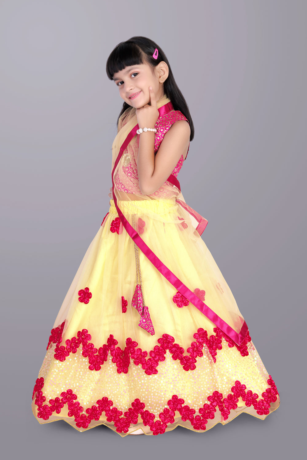 Girls Embroidered Lehenga Choli with Dupatta Set