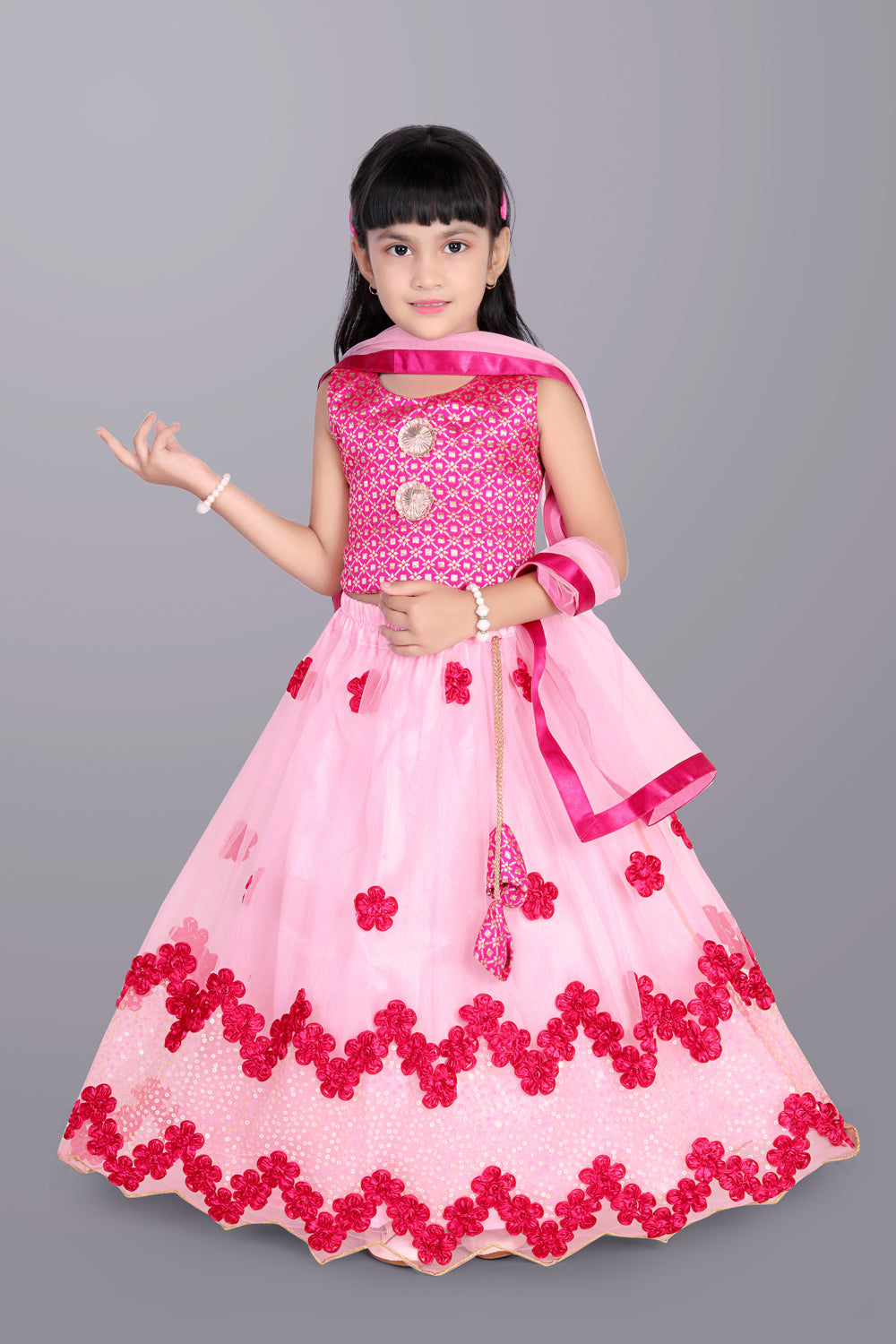 Girls Embroidered Lehenga Choli with Dupatta Set