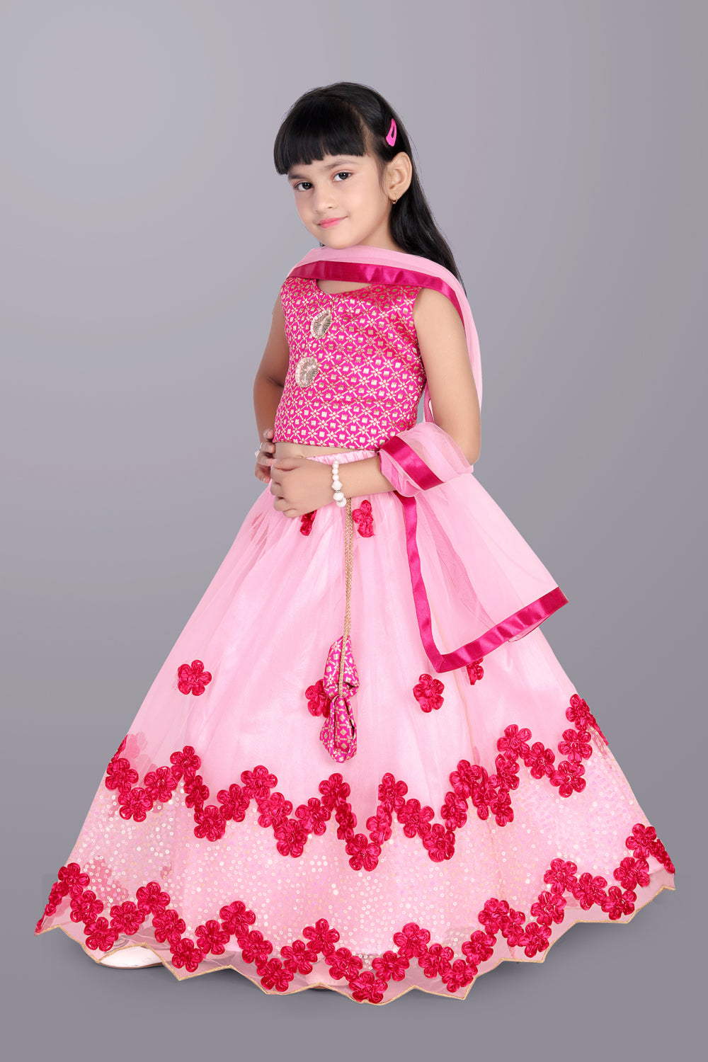 Girls Embroidered Lehenga Choli with Dupatta Set