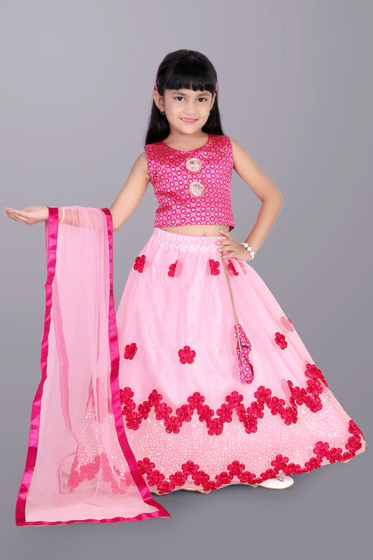 Girls Embroidered Lehenga Choli with Dupatta Set
