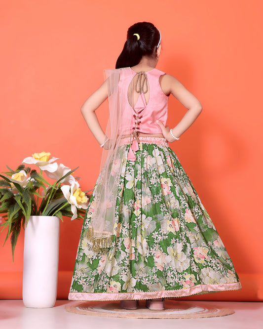 Floral Print Lehenga, Choli and Dupatta Set for Girls