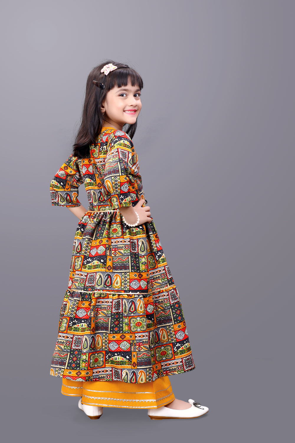 Girls Casual Ethnic Jacket, Kurta and Palazzo Set