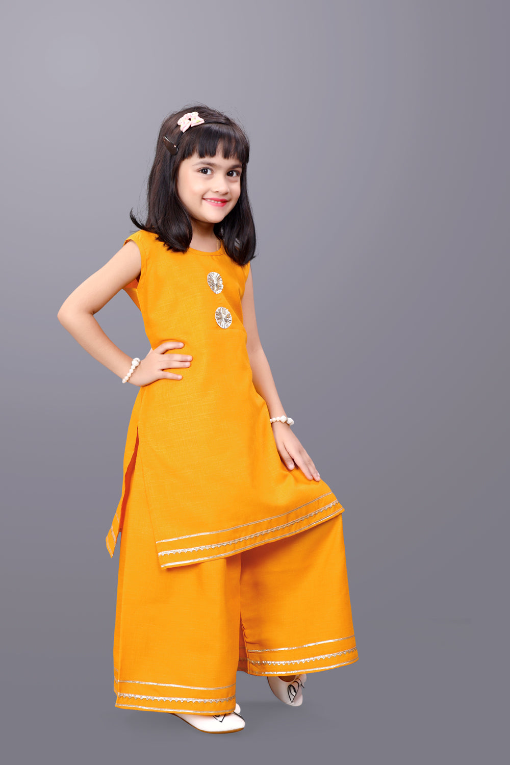 Girls Casual Ethnic Jacket, Kurta and Palazzo Set