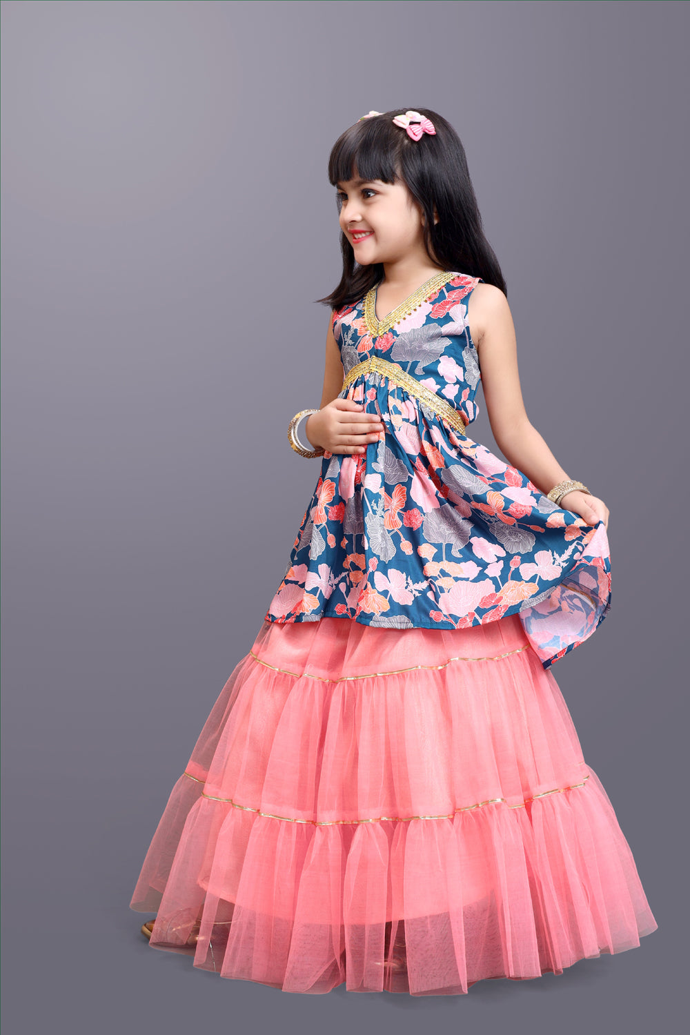 Girls Festive & Party Kurta and Skirt Set