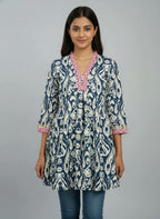Designer Women’s Tunic Top | Ikat Print A-Line Ethnic Kurti with V-Neck