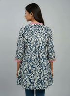 Designer Women’s Tunic Top | Ikat Print A-Line Ethnic Kurti with V-Neck