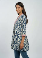 Designer Women’s Tunic Top | Ikat Print A-Line Ethnic Kurti with V-Neck
