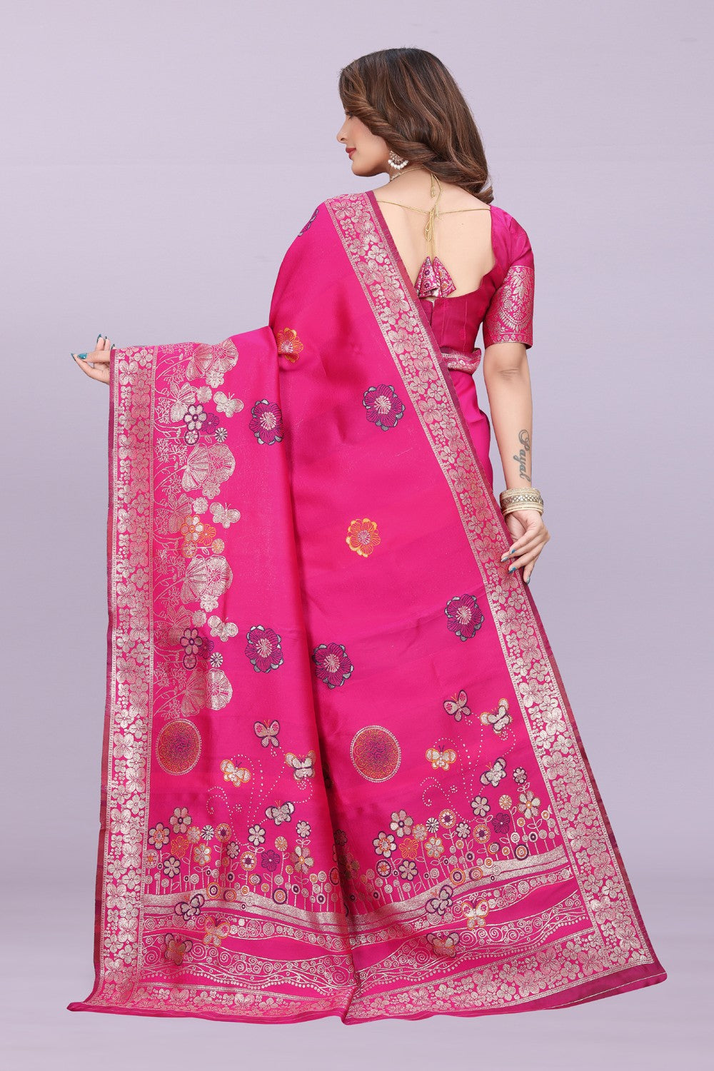 Banarasi Silk Saree with Floral Zari Border – Elegant Wedding & Festive Wear