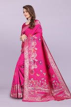 Banarasi Silk Saree with Floral Zari Border – Elegant Wedding & Festive Wear
