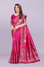 Banarasi Silk Saree with Floral Zari Border – Elegant Wedding & Festive Wear