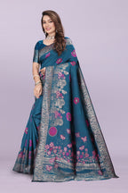 Banarasi Silk Saree with Floral Zari Border – Elegant Wedding & Festive Wear