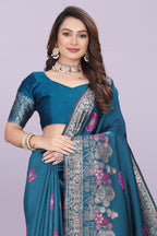 Banarasi Silk Saree with Floral Zari Border – Elegant Wedding & Festive Wear