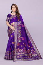 Banarasi Silk Saree with Floral Zari Border – Elegant Wedding & Festive Wear