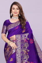Banarasi Silk Saree with Floral Zari Border – Elegant Wedding & Festive Wear