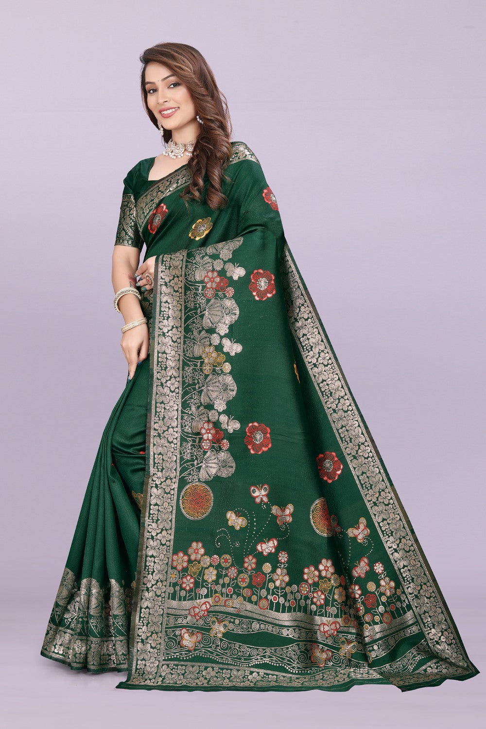 Banarasi Silk Saree with Floral Zari Border – Elegant Wedding & Festive Wear