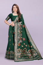 Banarasi Silk Saree with Floral Zari Border – Elegant Wedding & Festive Wear