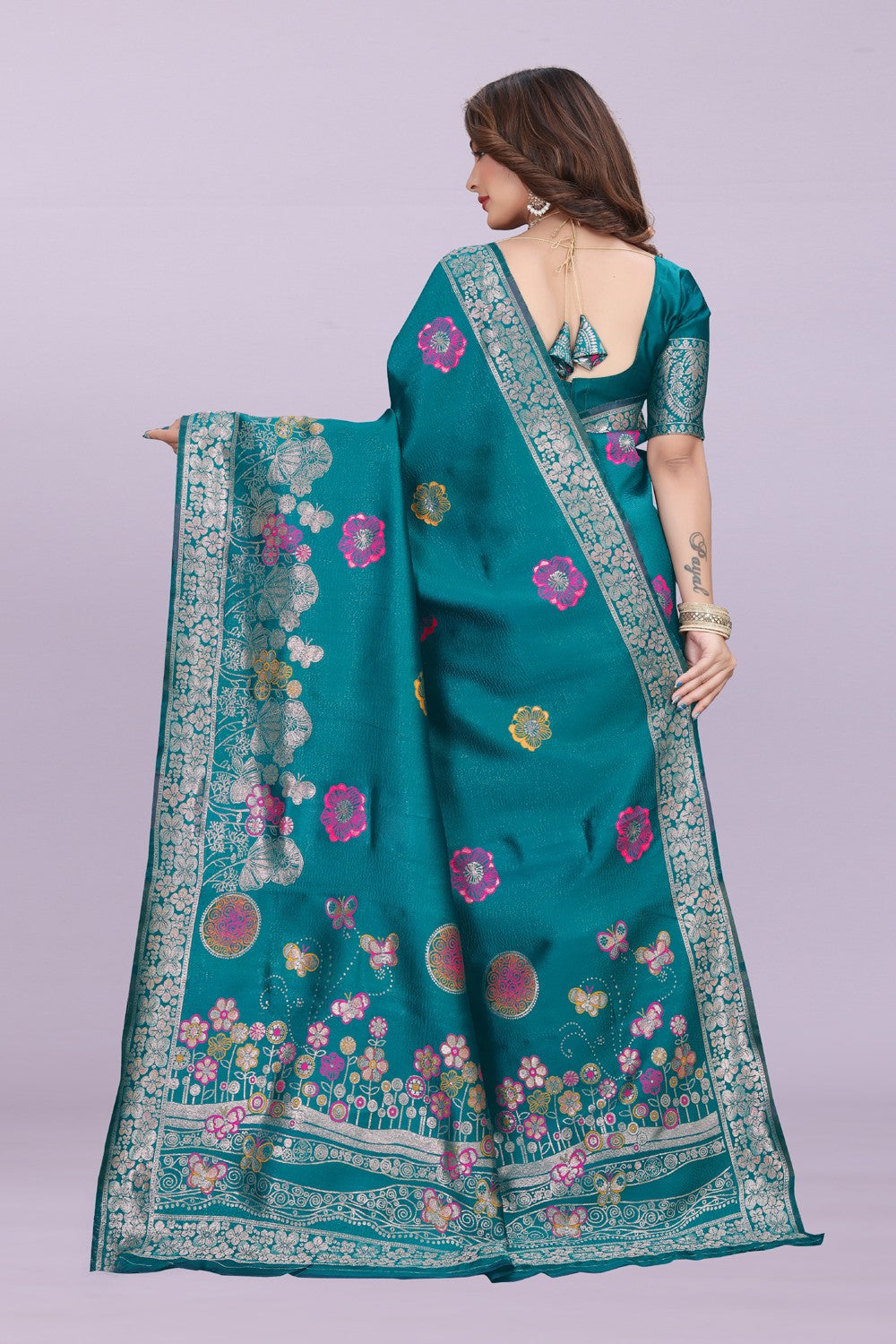 Banarasi Silk Saree with Floral Zari Border – Elegant Wedding & Festive Wear